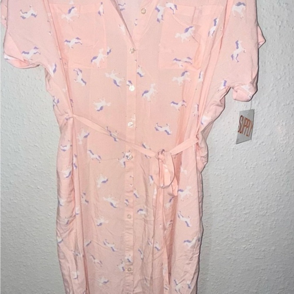 Charming Pink Unicorn Button-Up Dress